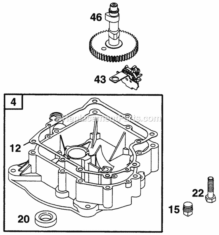 Sump Base Cam Diagram and Parts List for 282707-0026-01  Briggs and Stratton Engine